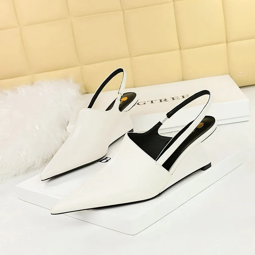 2025 1097-3 retro  fashion high-heeled wedge heel deep-mouth bag head shoes hollow back strap sandals high heels women's shoes