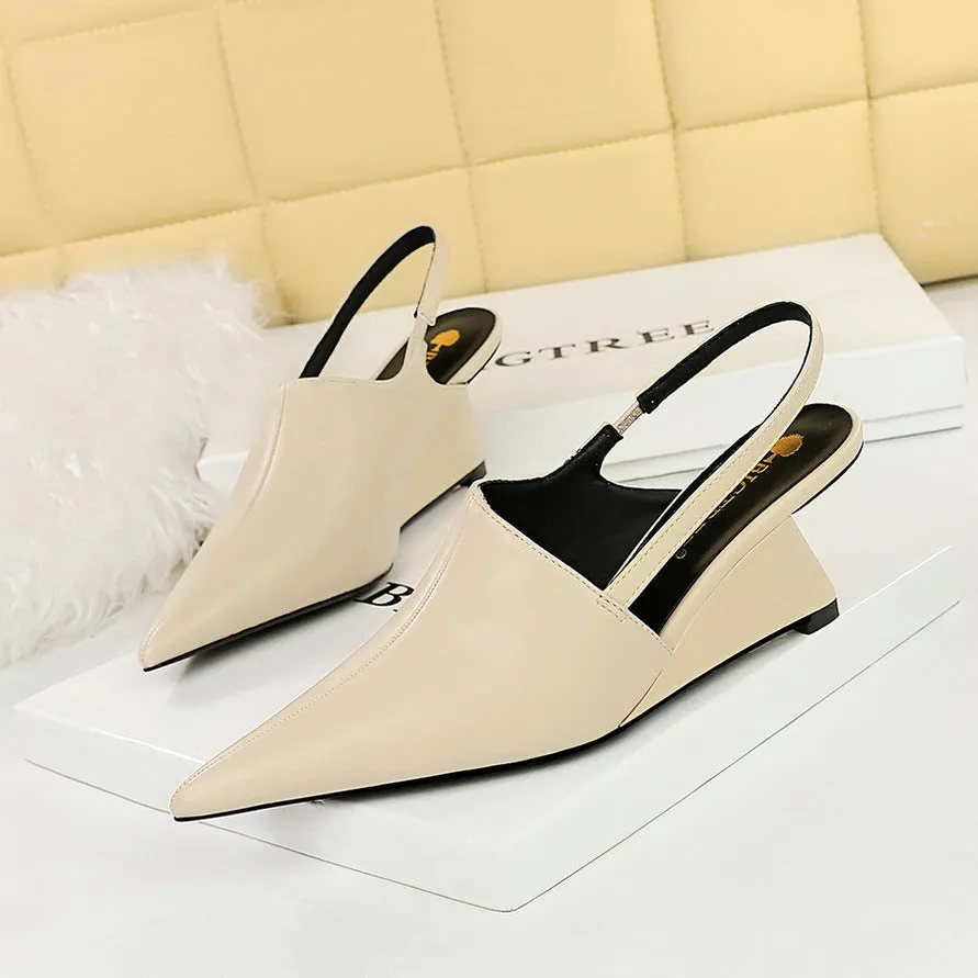 2025 1097-3 retro  fashion high-heeled wedge heel deep-mouth bag head shoes hollow back strap sandals high heels women's shoes