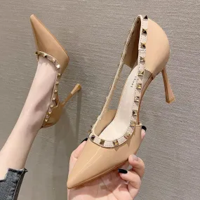 2025 988-8  sexy pointed high-heeled sandals women's Korean version hollow rivet high-heeled shoes women's stiletto sandals women's summer