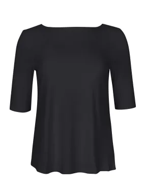 Bamboo Boat Neck Mid Sleeve Tee - Black