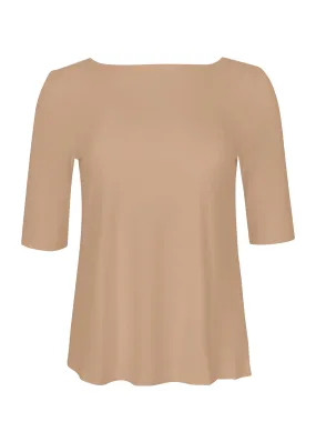 Bamboo Boat Neck Mid Sleeve Tee - Caramel
