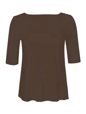Bamboo Boat Neck Mid Sleeve Tee - Cocoa