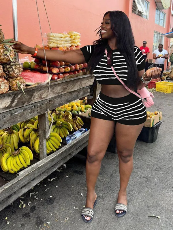 Casual Striped Knit Set – Chic & Comfortable Look