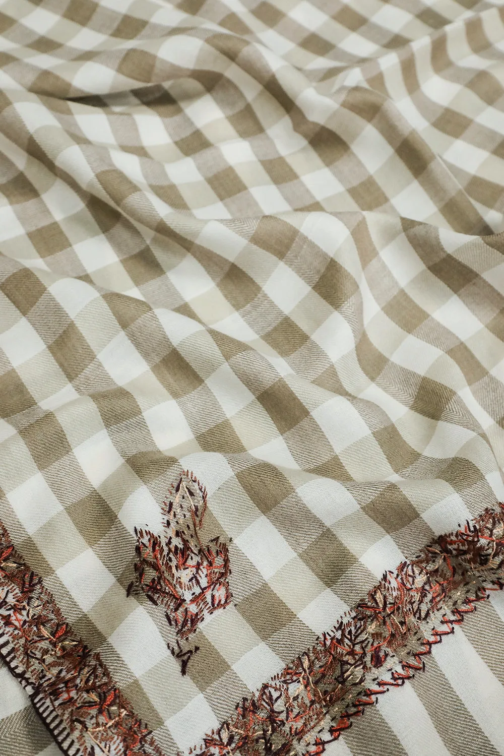 Checkered Pattern Kashmir Embroidered Woolen Shawl