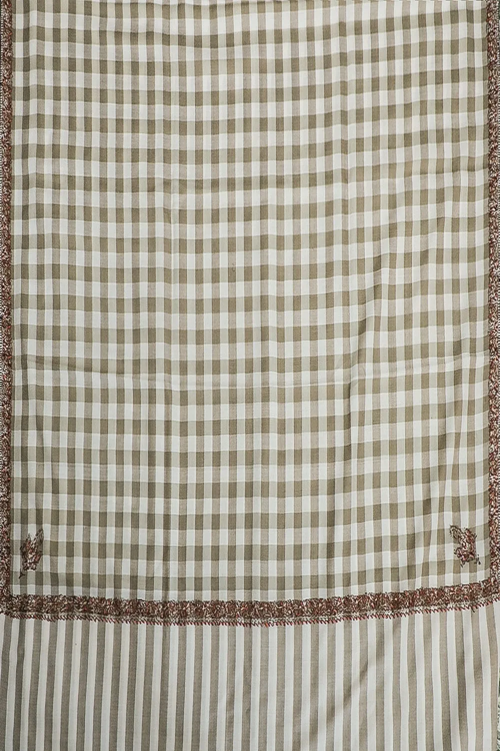 Checkered Pattern Kashmir Embroidered Woolen Shawl