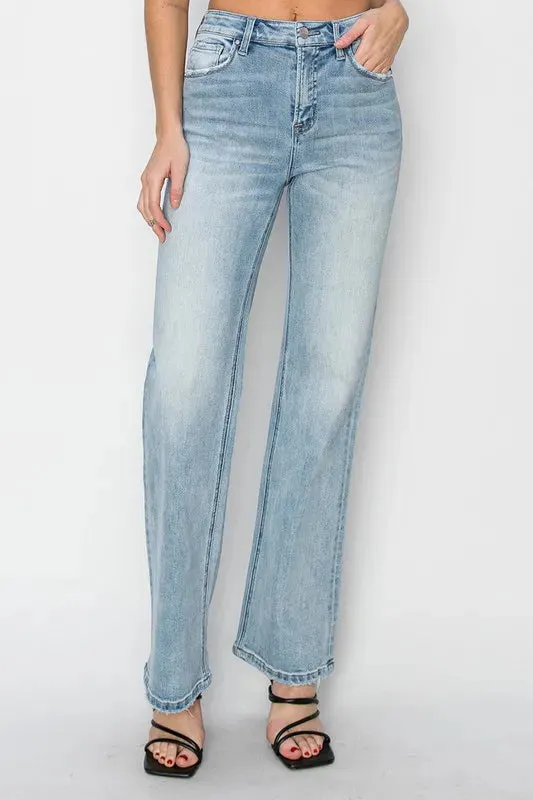 Faded Light Wash High Rise Straight Leg Jeans