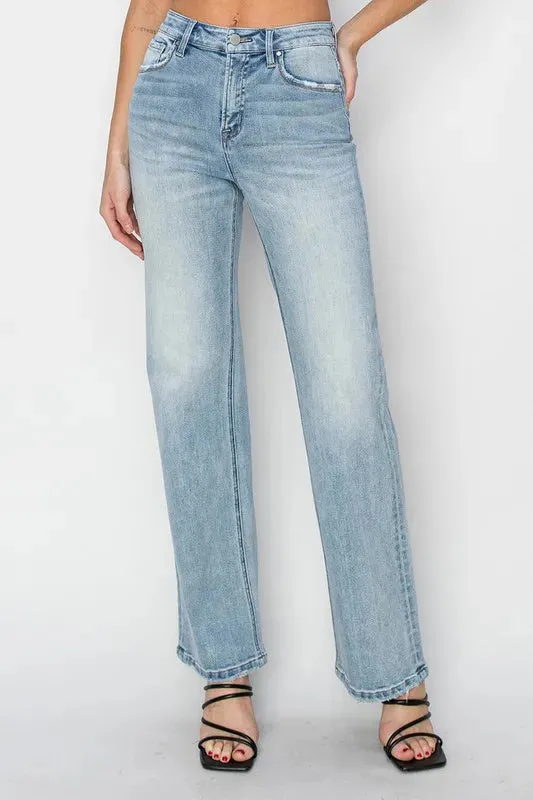 Faded Light Wash High Rise Straight Leg Jeans