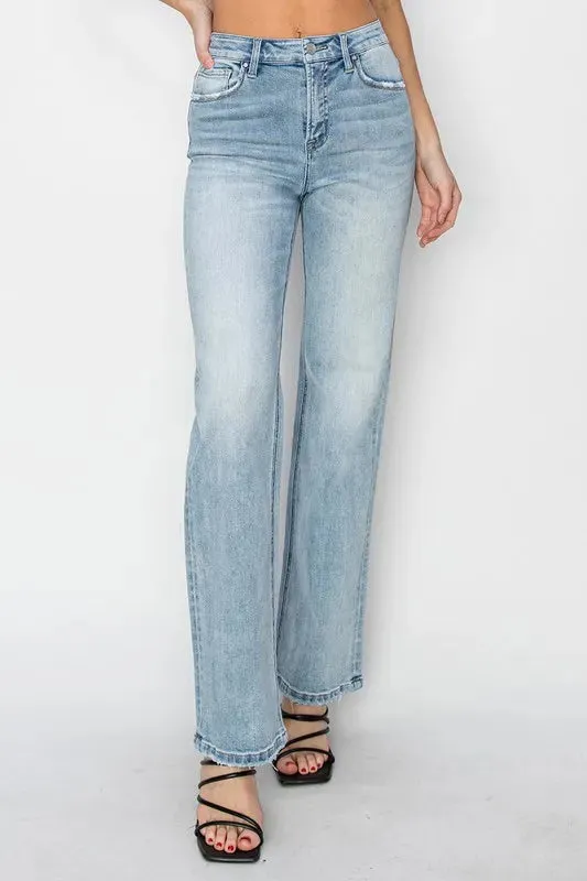 Faded Light Wash High Rise Straight Leg Jeans