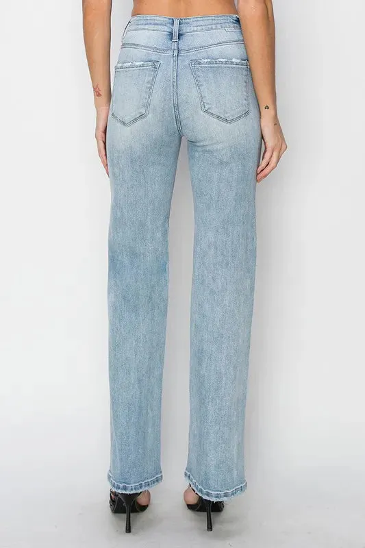 Faded Light Wash High Rise Straight Leg Jeans
