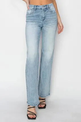 Faded Light Wash High Rise Straight Leg Jeans