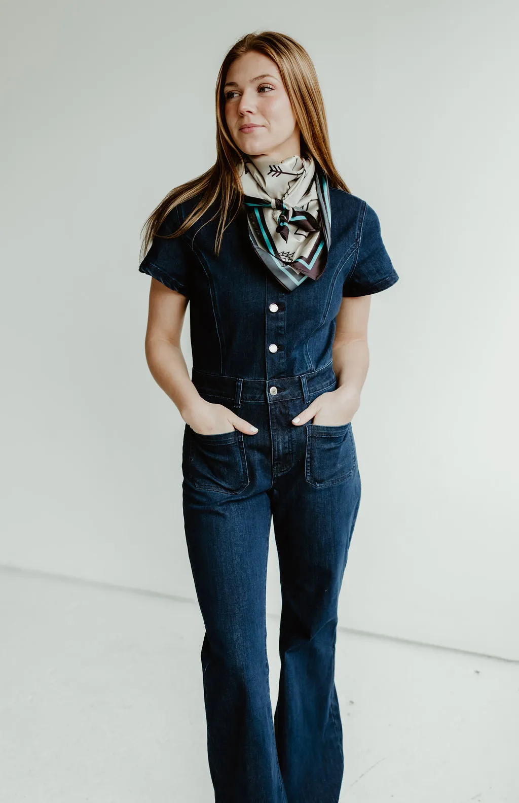 Flattering Flared Denim Jumpsuit