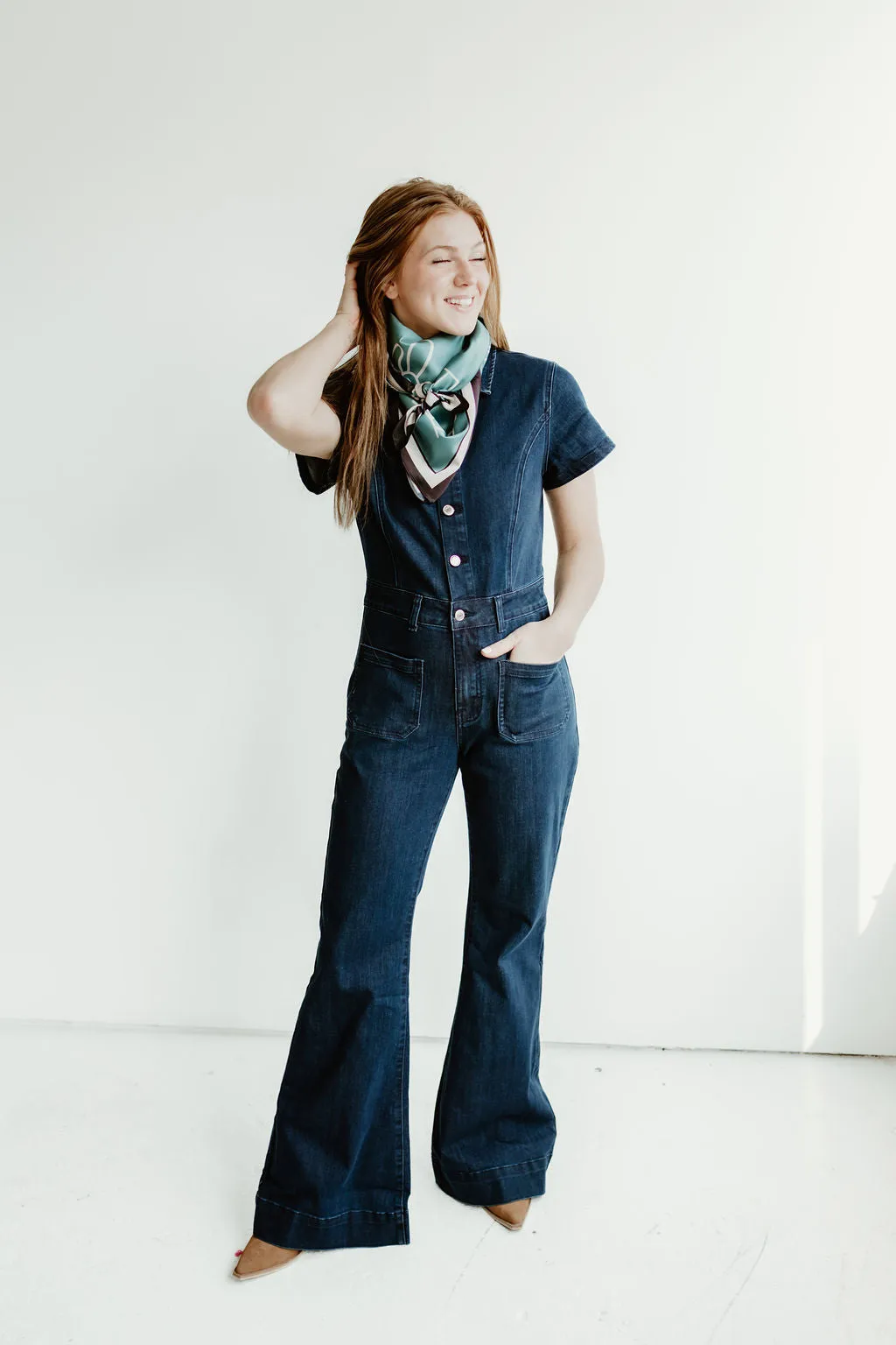 Flattering Flared Denim Jumpsuit