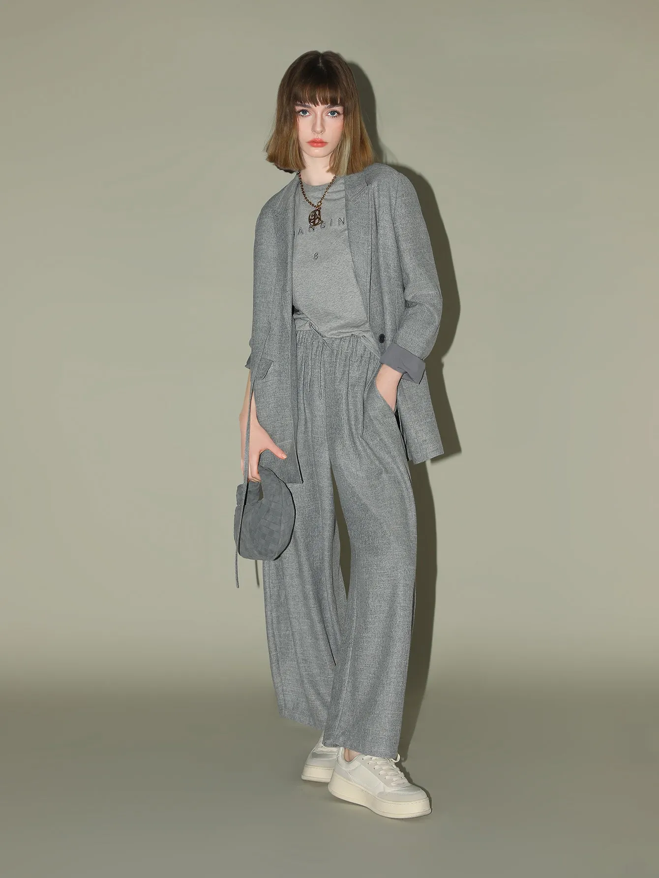 Grey Oversized Belted Blazer