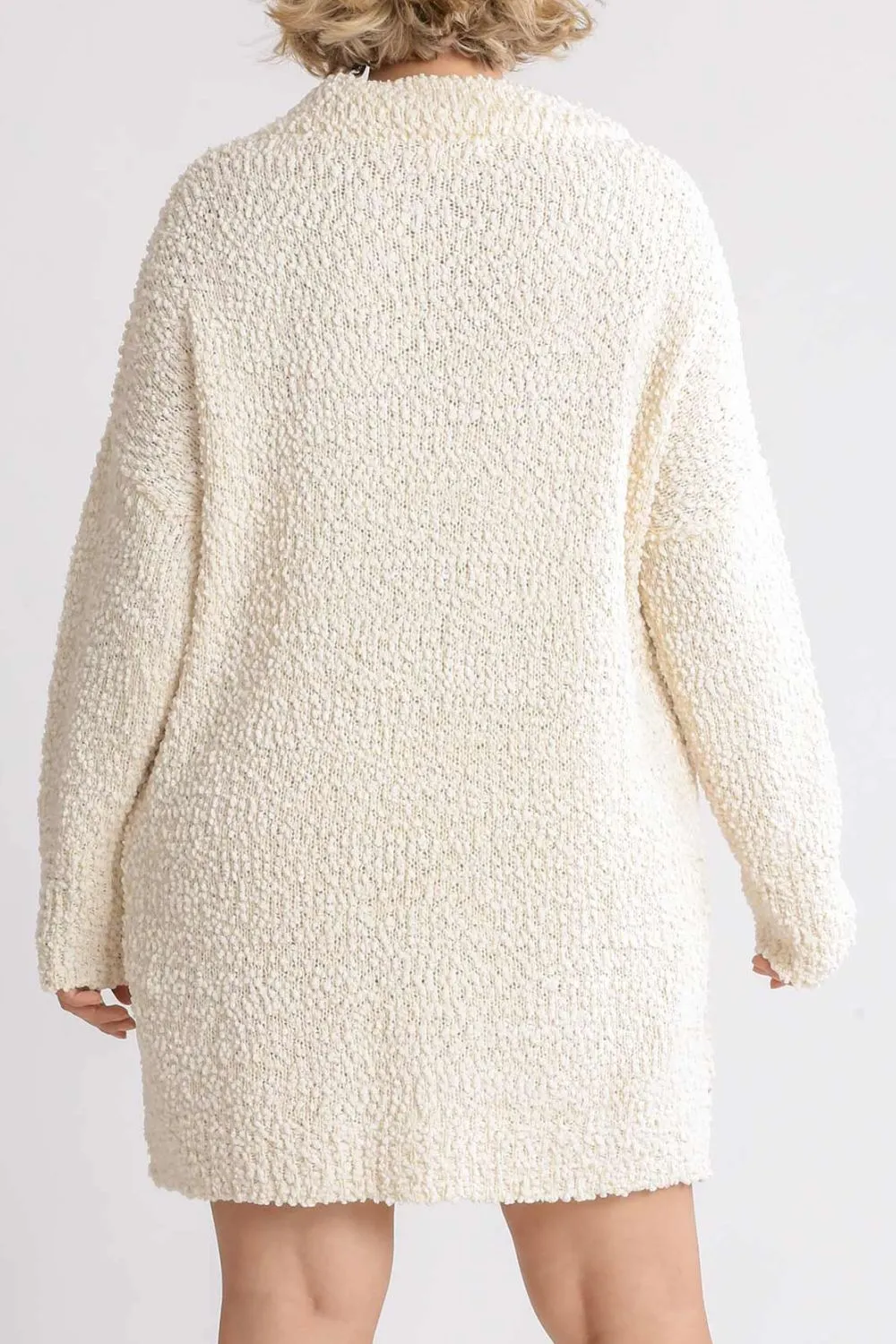 Ivory High-Low Bouclé Knit Sweater Dress