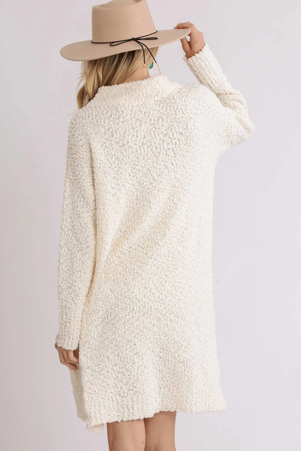 Ivory High-Low Bouclé Knit Sweater Dress