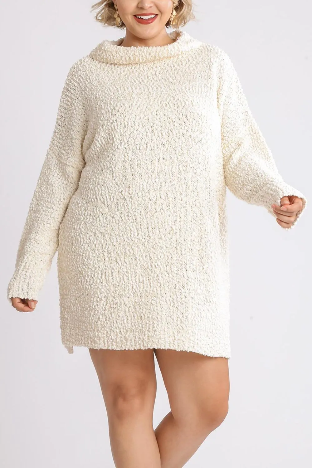 Ivory High-Low Bouclé Knit Sweater Dress