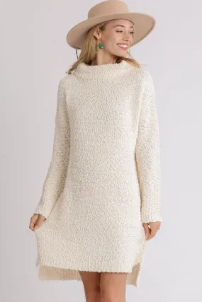 Ivory High-Low Bouclé Knit Sweater Dress