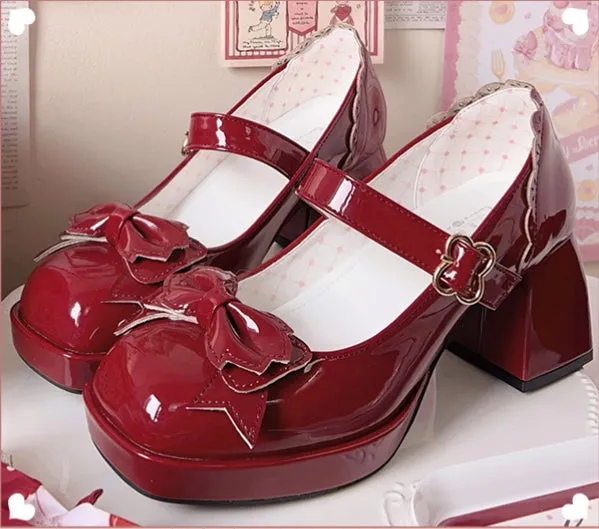 Kawaii Pink Bow High-heeled Lolita Shoes