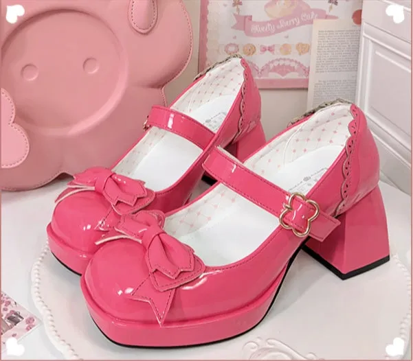 Kawaii Pink Bow High-heeled Lolita Shoes