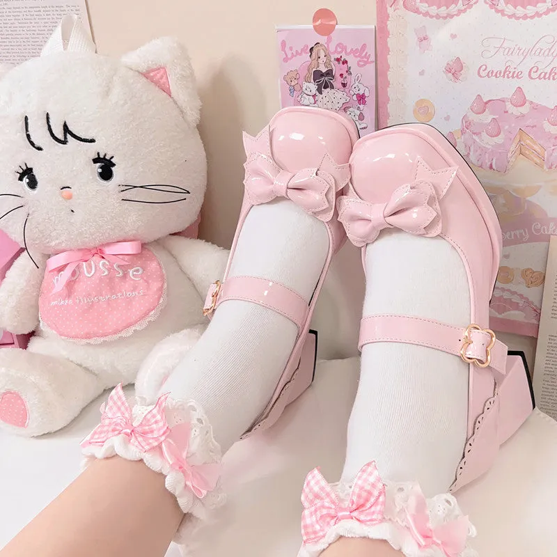 Kawaii Pink Bow High-heeled Lolita Shoes