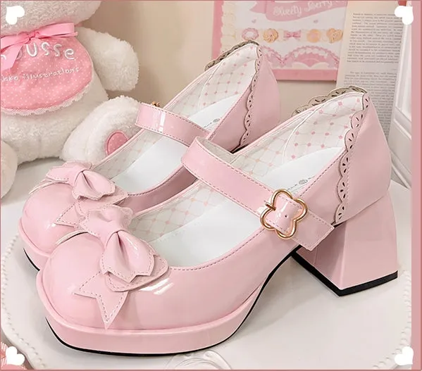 Kawaii Pink Bow High-heeled Lolita Shoes