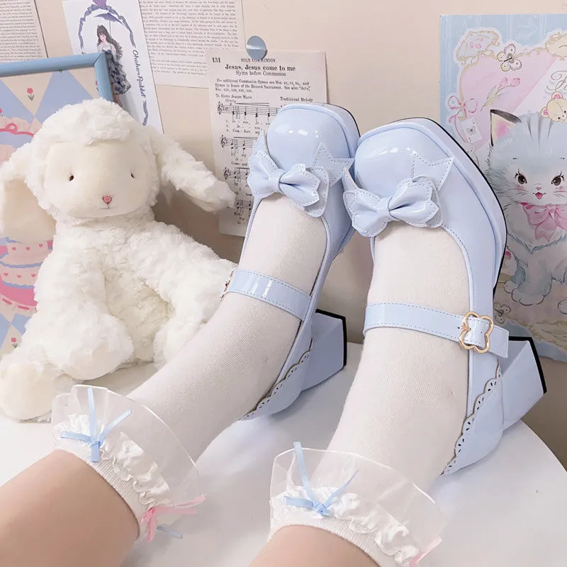 Kawaii Pink Bow High-heeled Lolita Shoes