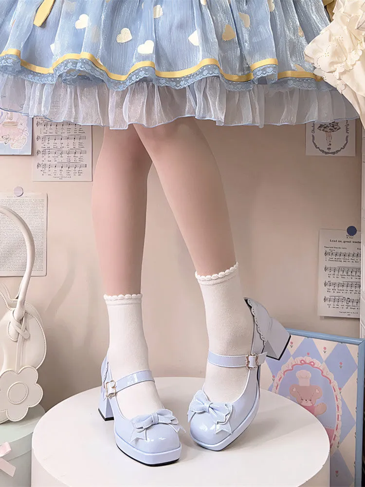 Kawaii Pink Bow High-heeled Lolita Shoes