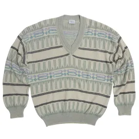 Memphis Jacquard Tuck Stitch V Neck Jumper