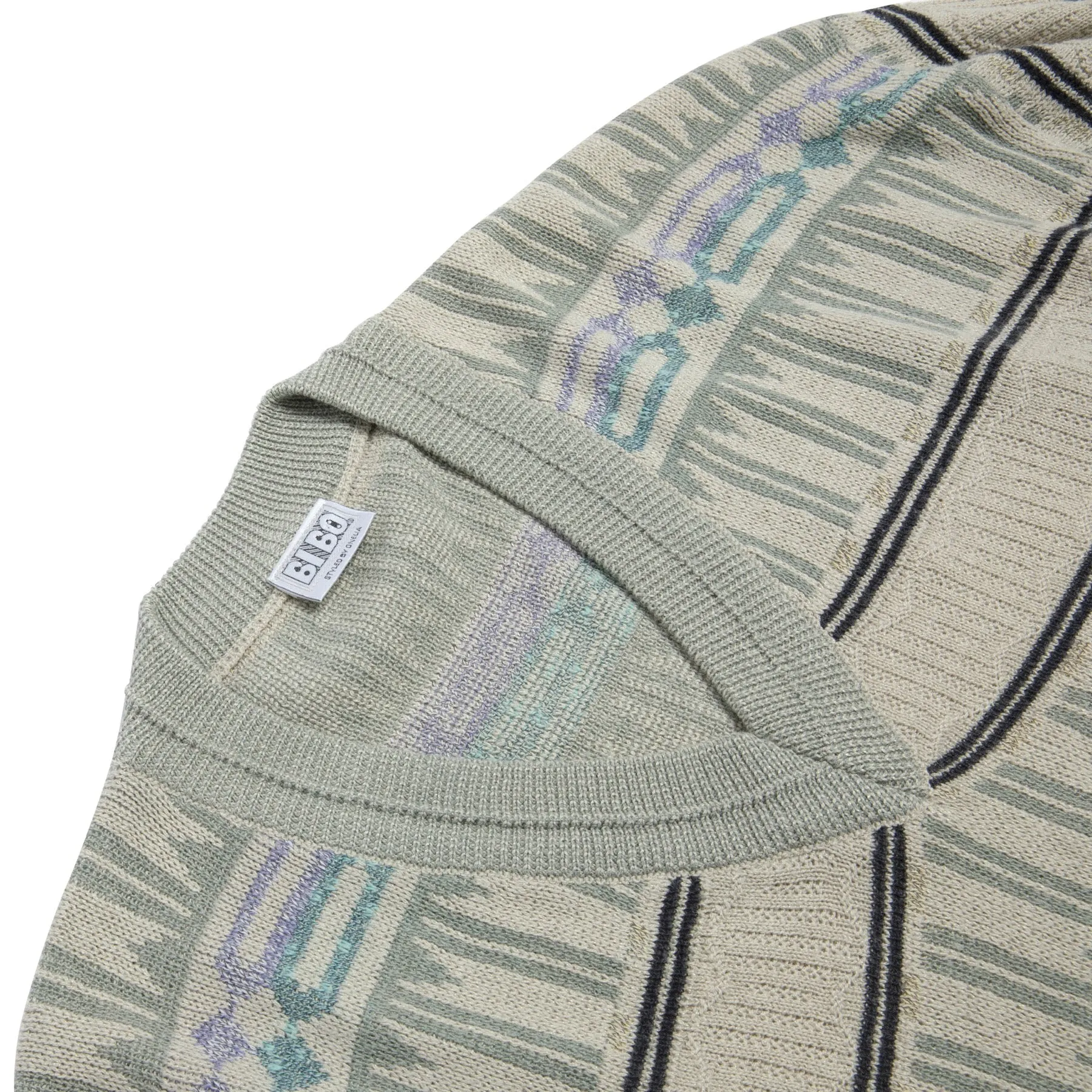 Memphis Jacquard Tuck Stitch V Neck Jumper