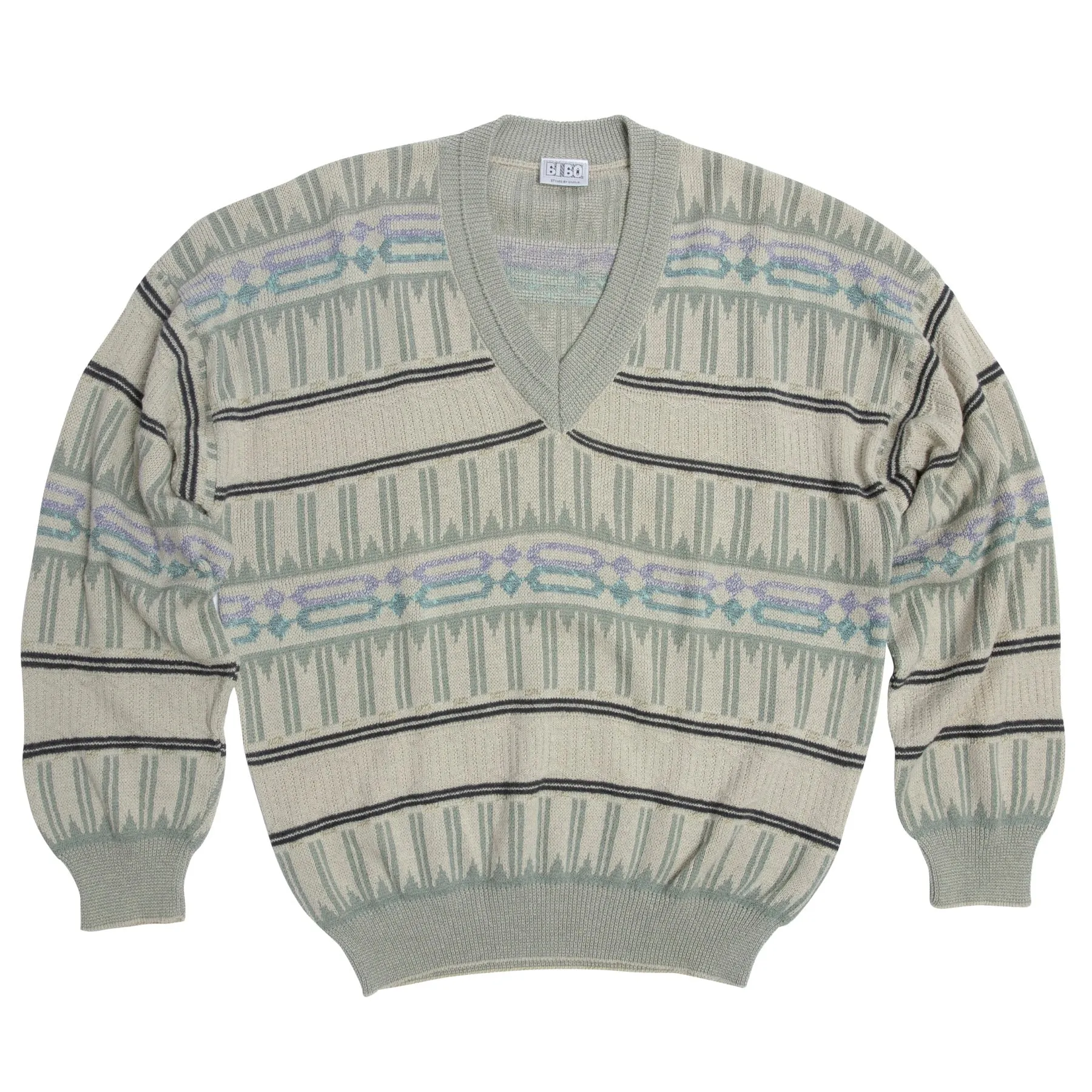 Memphis Jacquard Tuck Stitch V Neck Jumper