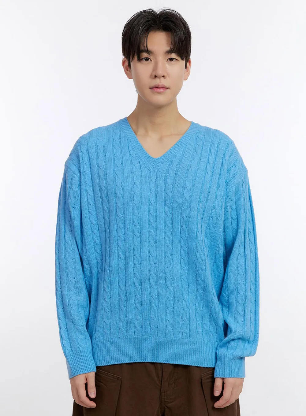 Men's Cable-Knit V-Neck Sweater IF528