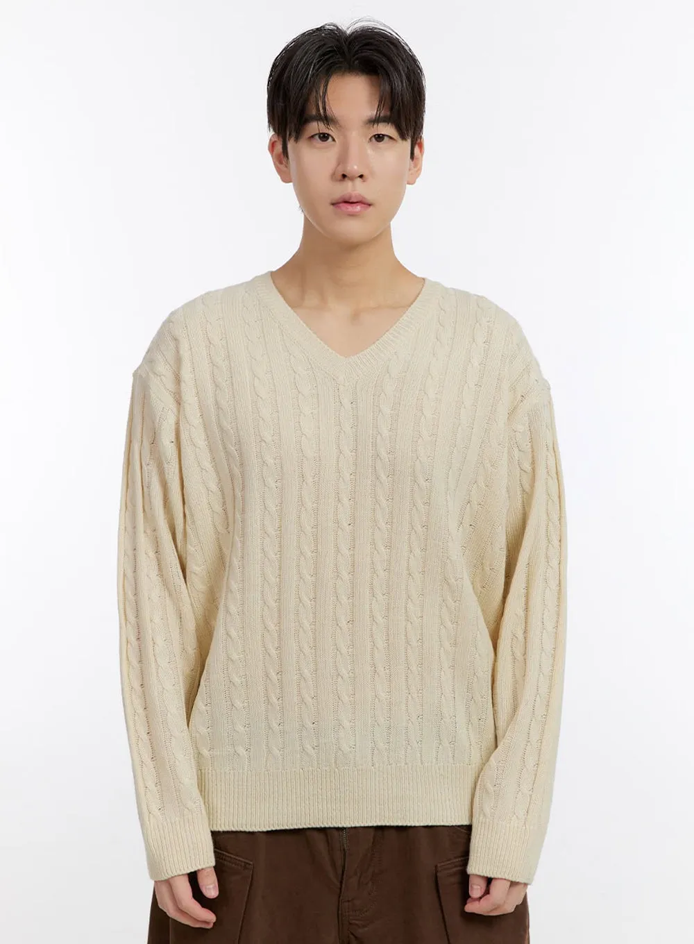 Men's Cable-Knit V-Neck Sweater IF528
