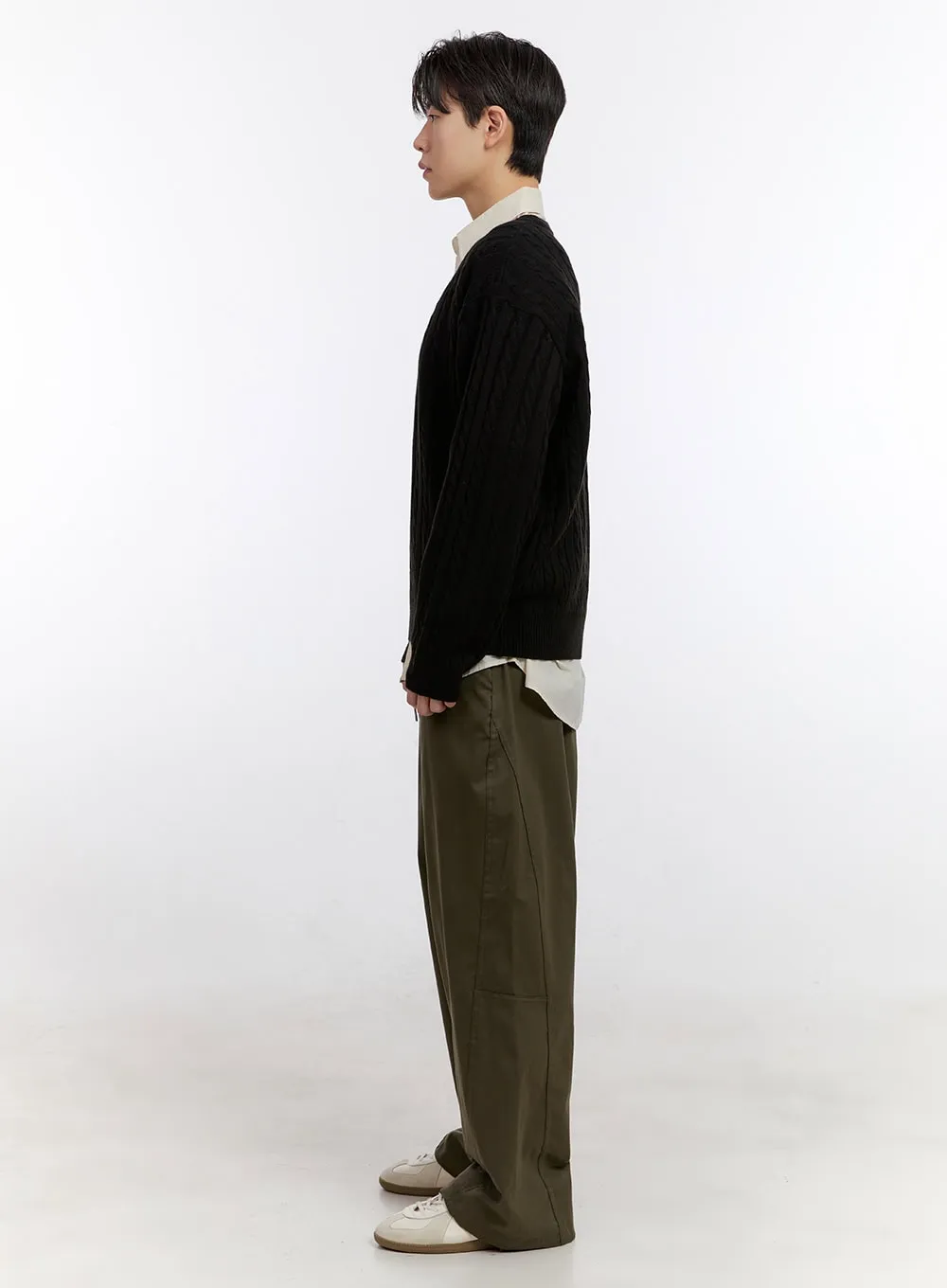 Men's Cable-Knit V-Neck Sweater IF528