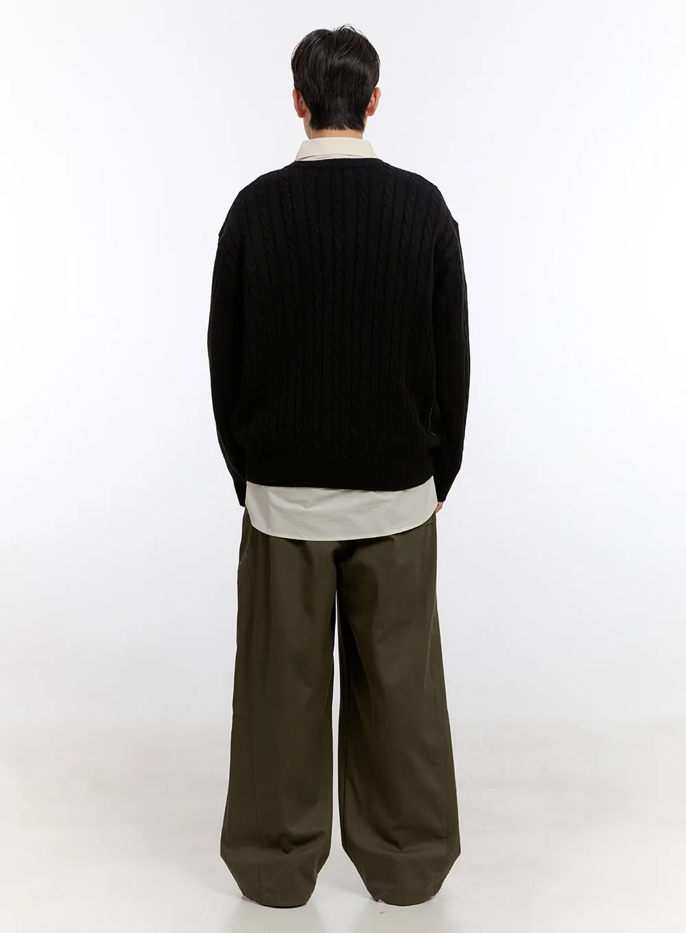 Men's Cable-Knit V-Neck Sweater IF528
