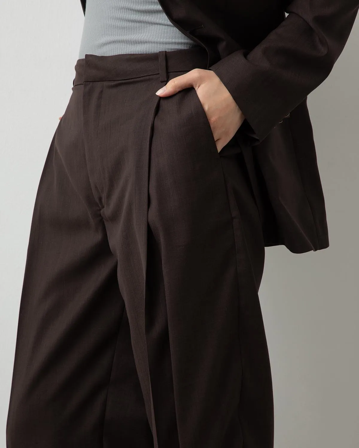 SHEER WOOL PLEATSTUCK SLACKS
