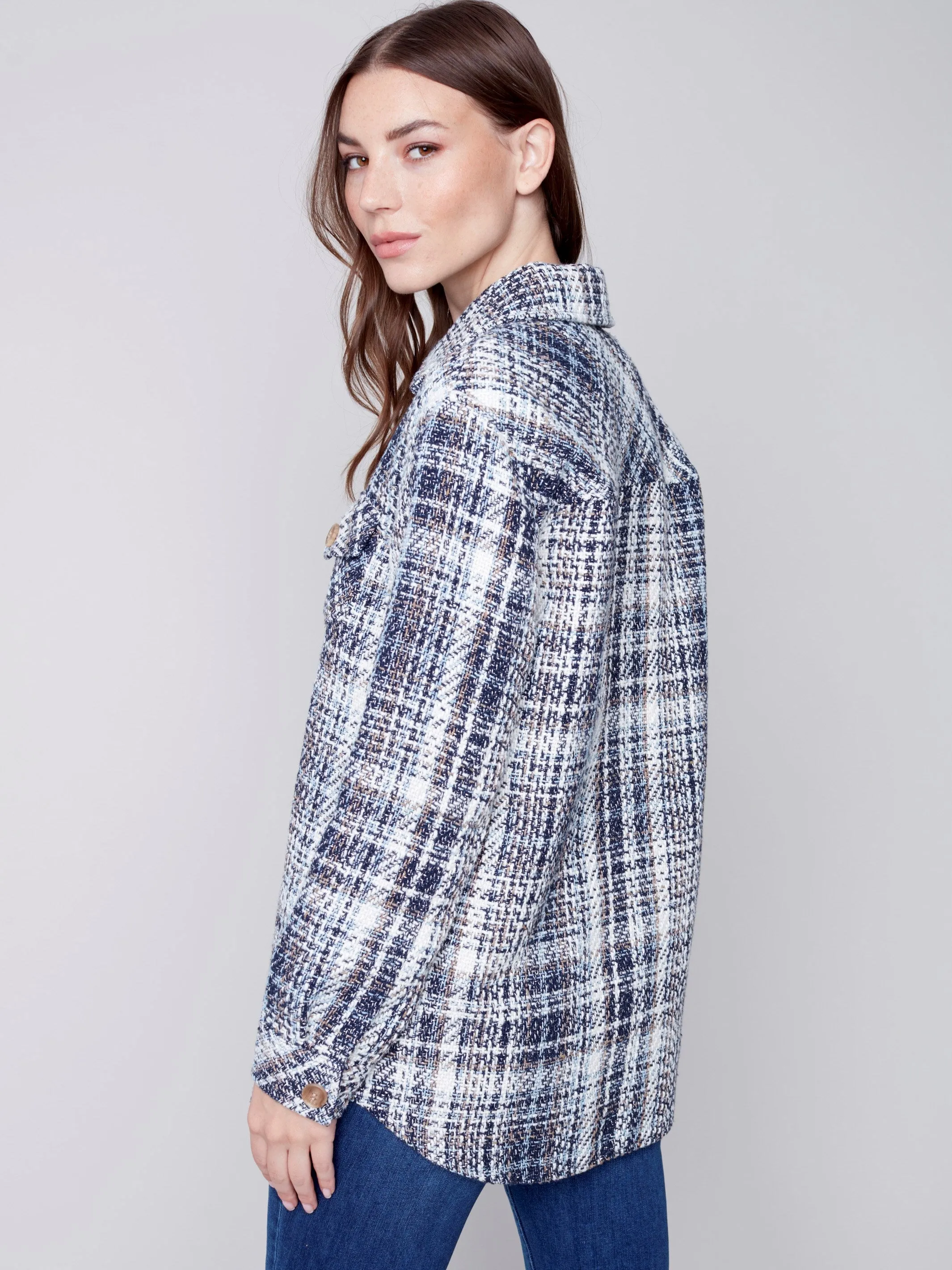 Tweed Shirt Jacket - Navy
