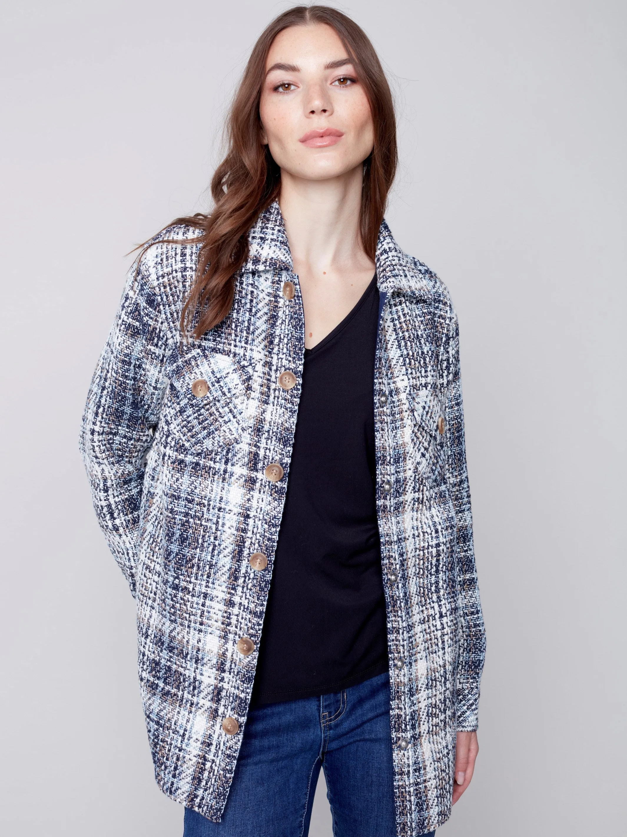 Tweed Shirt Jacket - Navy