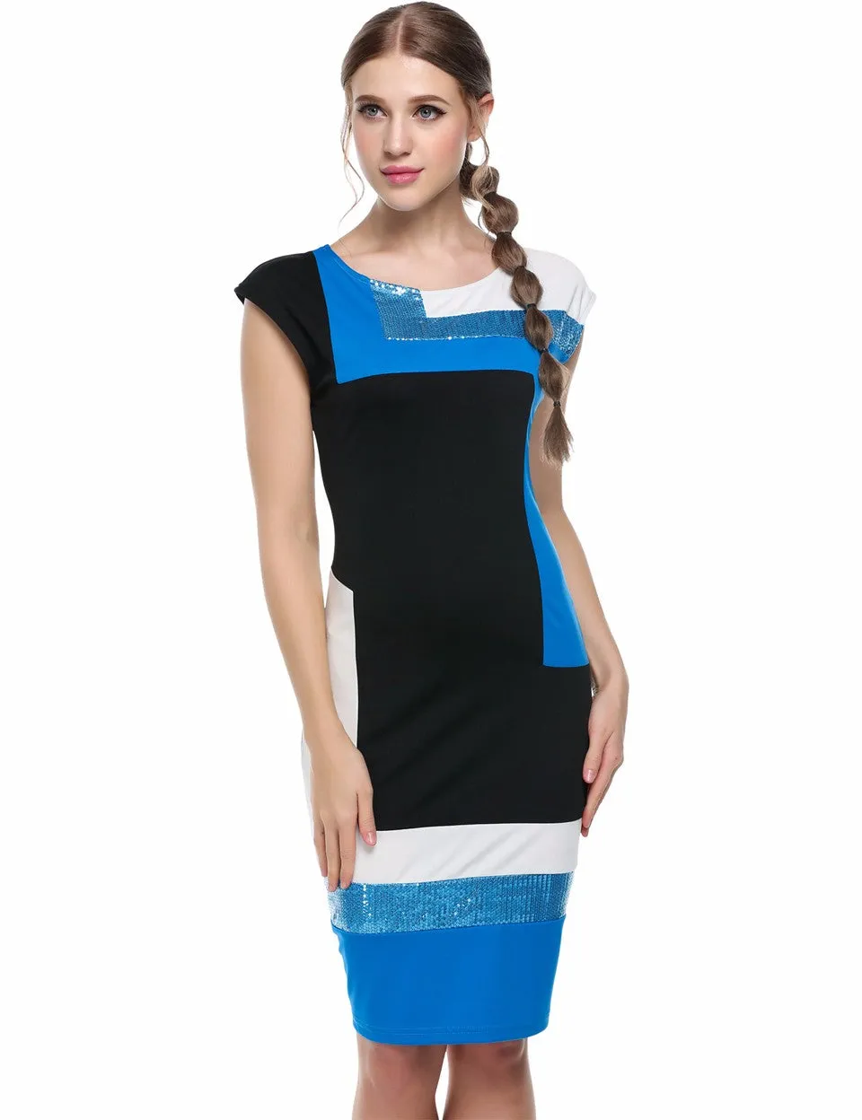 VenusFox Fashion Geometrical Short Sleeve O-neck Pencil Bodycon Dress